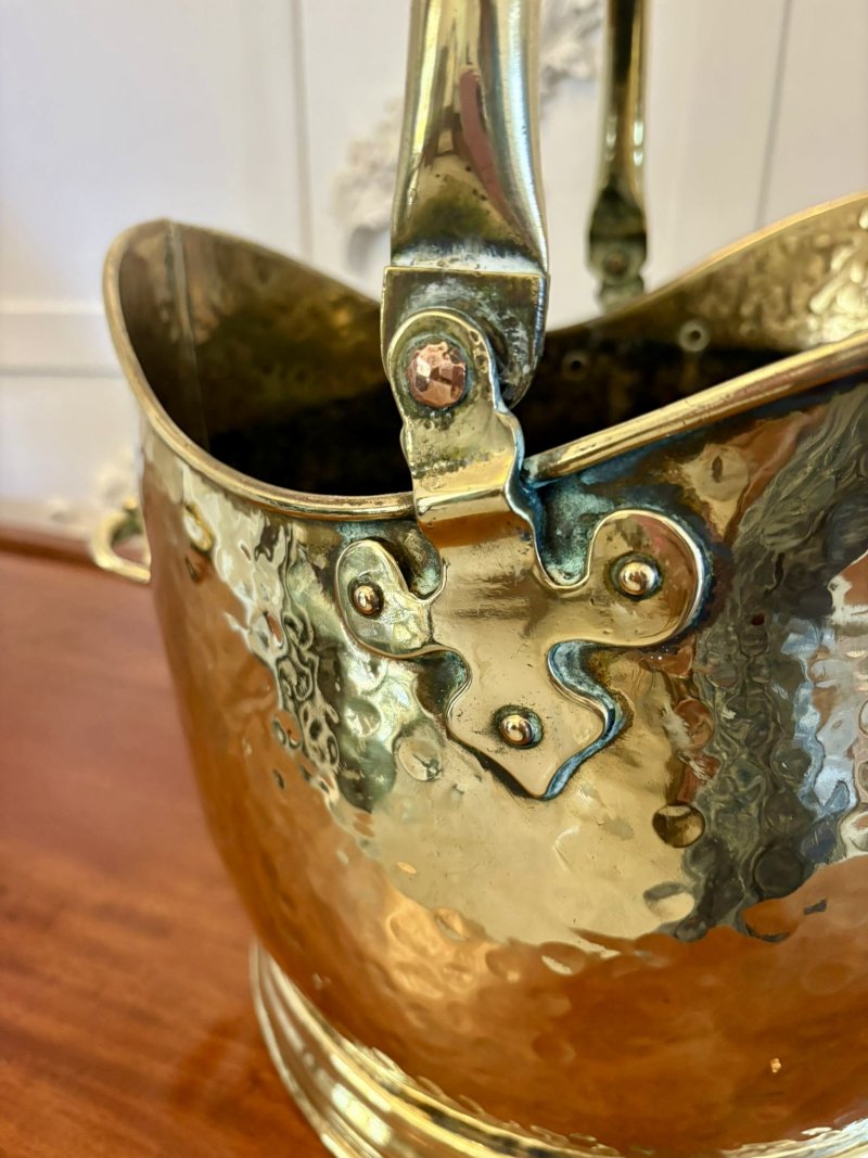 Antique Edwardian Quality Brass Helmet Shaped Coal Shuttle - Image 7